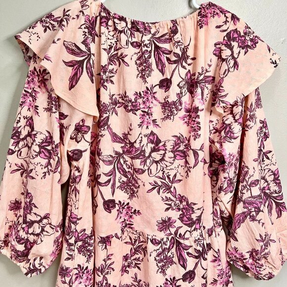 FREE PEOPLE Sunbaked Floral Long Sleeve Swing Minidress in Peach Combo Size M - Picture 3 of 6